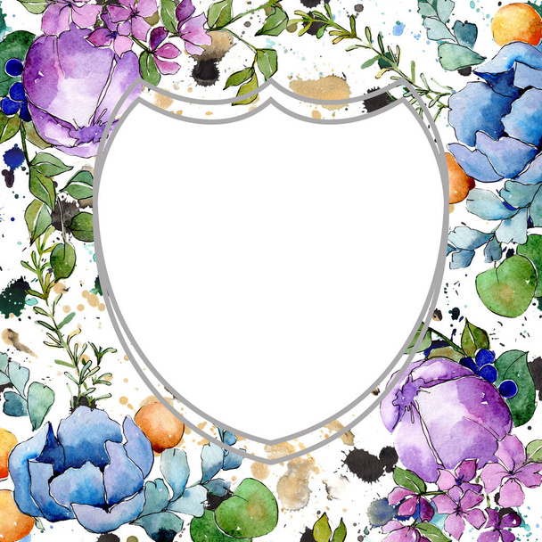 tropischen Strauß florale botanische Blumen. Aquarell Hintergrundillustration Set. Rahmen Rand Ornament Quadrat. - Foto, Bild