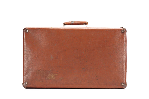 шкіряна коричнева старовинна валіза ізольована на білому
 - Фото, зображення
