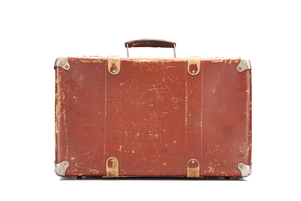 weathered brown vintage suitcase isolated on white - Foto, afbeelding