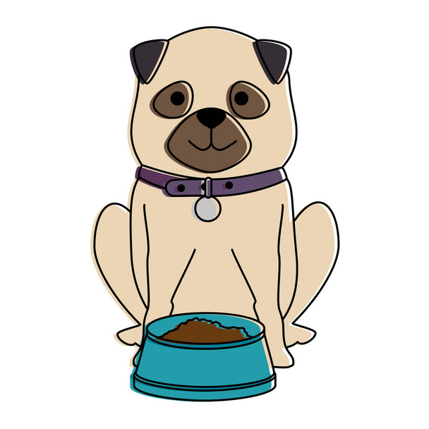 cute dog breed with dish food character - Vector, Image