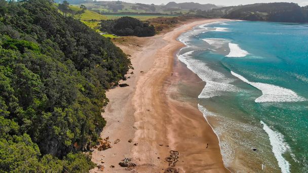 Aerial overhead view of Hot Water Beach and coastline, New Zeala - Photo, Image