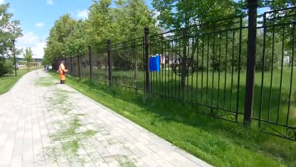 Worker cutting grass - Πλάνα, βίντεο