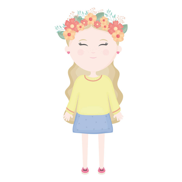 милая маленькая девочка с цветочной короной в характере волос
 - Вектор,изображение