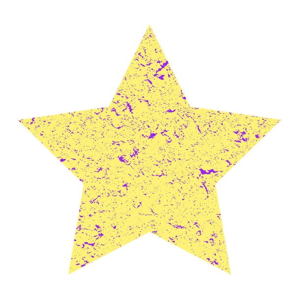 Grunge-tähti. Keltainen tähti, jonka rakenne on eristetty valkoisella pohjalla. Esimerkki:
. - Valokuva, kuva