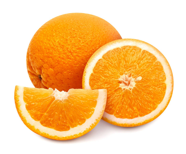 Orange fruit whole and slice isolated on white background with c - Фото, зображення
