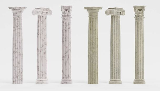 Refleic 3d Render of Columns (Doric, Ionic and Corinthian)
) - Фото, изображение
