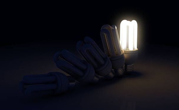 einzelne Glühbirne hintereinander beleuchtet - Foto, Bild