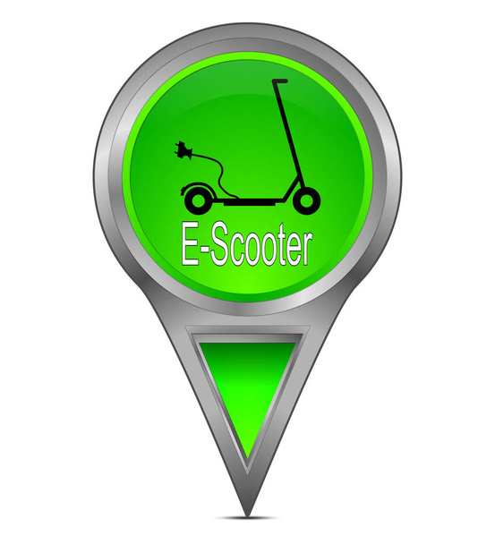 Grüner Kartenzeiger mit E-Scooter-Illustration - Foto, Bild