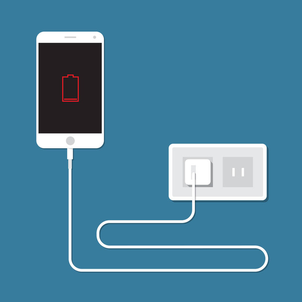 Smartphone is charging. Concept of low battery - Vector, Image