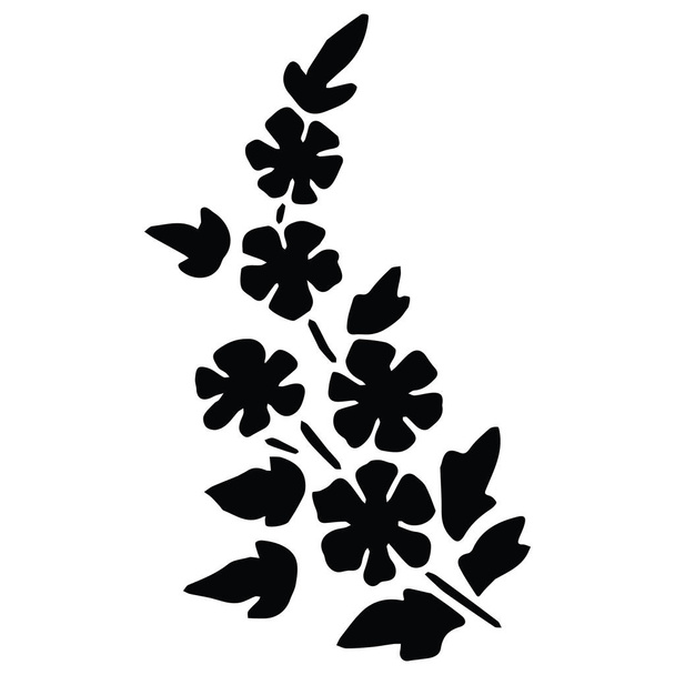 niedlich monochrom vergiss mich nicht Silhouette Cartoon Vektor Illustration Motivset. Handgezeichnete schwarz-weiße florale Elemente Cliparts für die Gartenarbeit . - Vektor, Bild