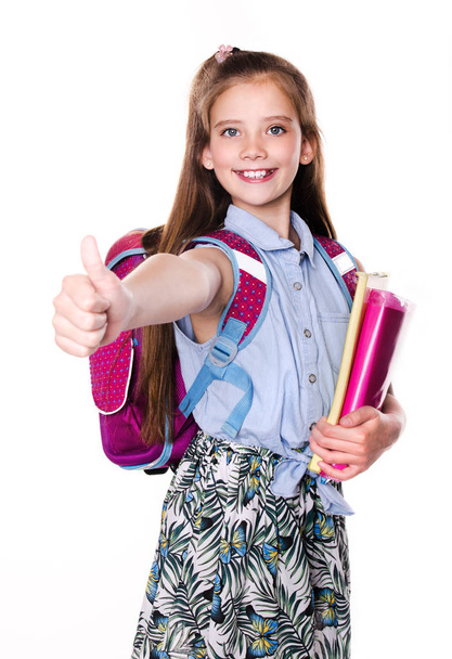 Portrait of cute smiling happy little school girl child teenager - Photo, image