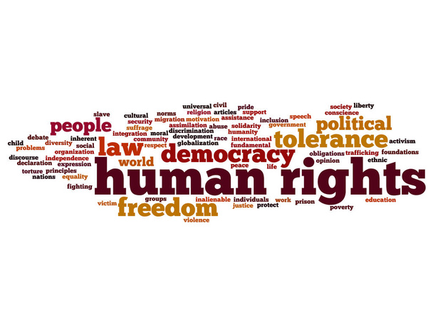 Concetto o concettuale diritti umani libertà politica o democrazia parola astratta nube isolata sullo sfondo
 - Foto, immagini