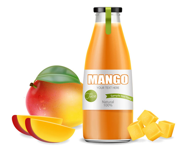 Mango juice Vector realistic. Product placement mock up. Packaging design. 3d illustrations - Vector, afbeelding