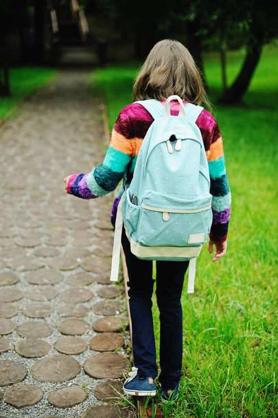 Kid girl with backpack - 写真・画像