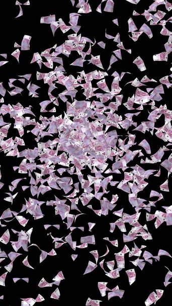 Flying euro banknotes isolated on a dark background. Money is flying in the air. 500 EURO in color. 3D illustration - Foto, afbeelding