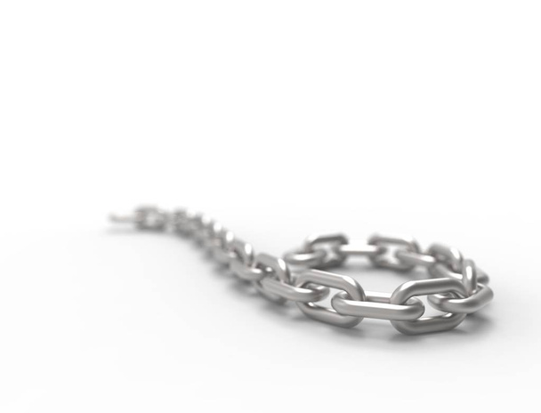 3D rendering of a curling flowing metal chain on white background. - Photo, Image