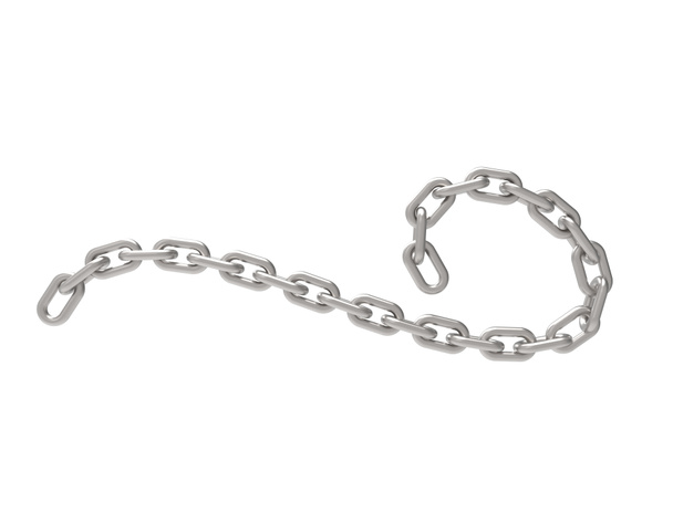 3D rendering of a curling flowing metal chain on white background. - Foto, Bild