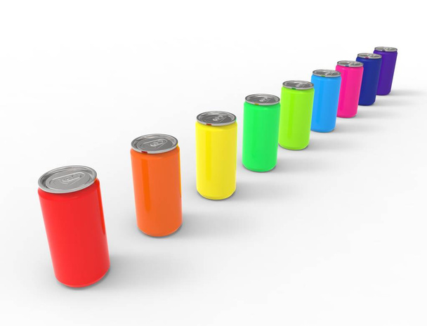 Representación 3D de latas de soda múltiples aisladas en fondo de estudio blanco
 - Foto, Imagen