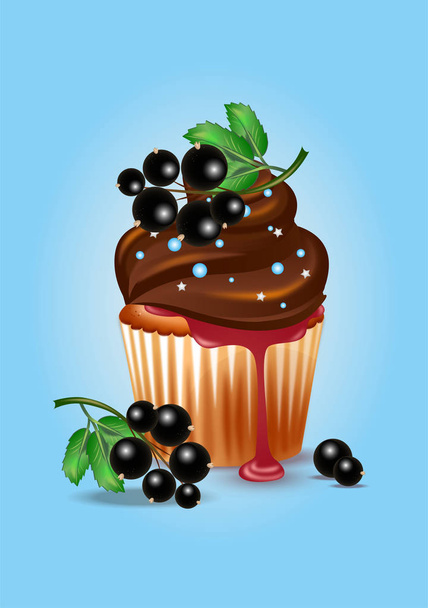 cake with chocolate cream and black currant - Vector, afbeelding