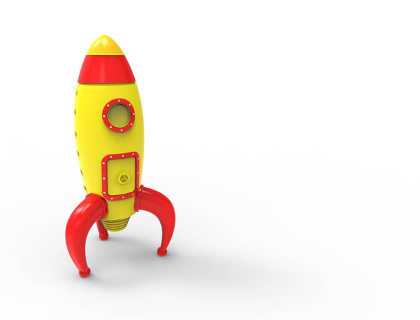 3D рендеринг мультипликационной игрушечной ракеты на белом фоне
 - Фото, изображение