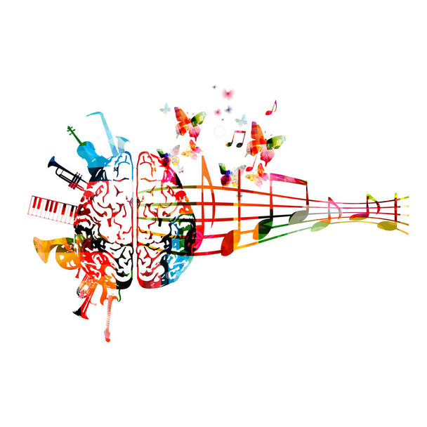 ilustração vetorial colorida brilhante de cérebros e notas de melodia
  - Vetor, Imagem