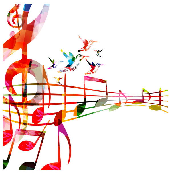 bright colorful vector illustration of music background, Hummingbirds - Vetor, Imagem