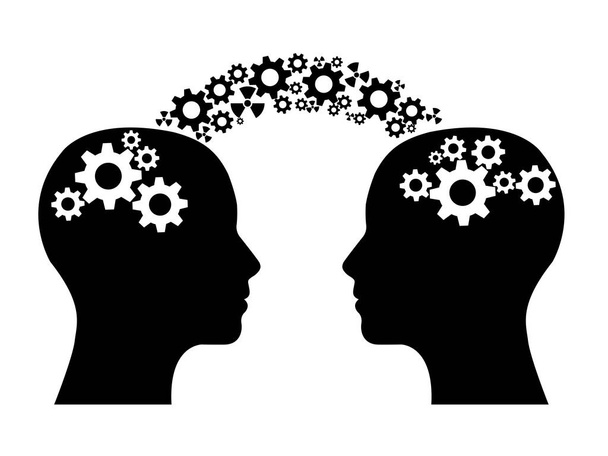 Two people having knowledge exchange side view vector - Vettoriali, immagini