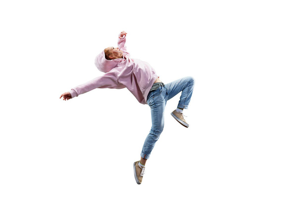 Isolated Female Hip Hop Dancer. Beautiful girl dancing on white background - Photo, image
