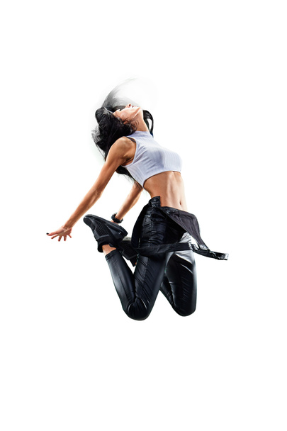 İzole Kadın Hip Hop Dansçısı. Beyaz arka planda dans eden güzel kız - Fotoğraf, Görsel