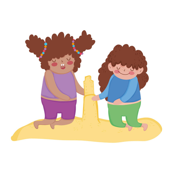 Pouco gordinha meninas jogando na caixa de areia
 - Vetor, Imagem