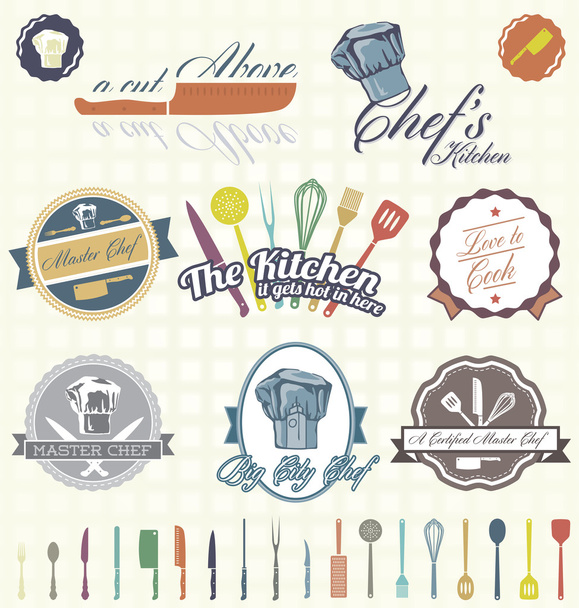 Vector Set: Retro Cooking and Chef Labels - Vector, Image