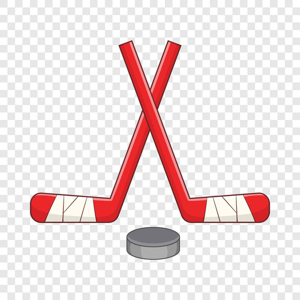 Sticks and puck icon, cartoon style - Vector, Image