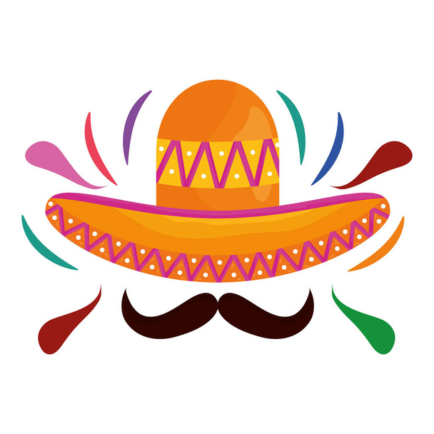 mexican hat with mustache traditional icon - Vector, Image
