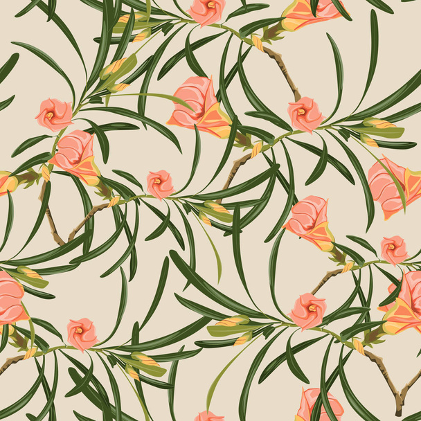 Seamless colored tropical flowers for textile; Retro Hawaiian style floral arrangement, vintage style with light background.  - Vettoriali, immagini