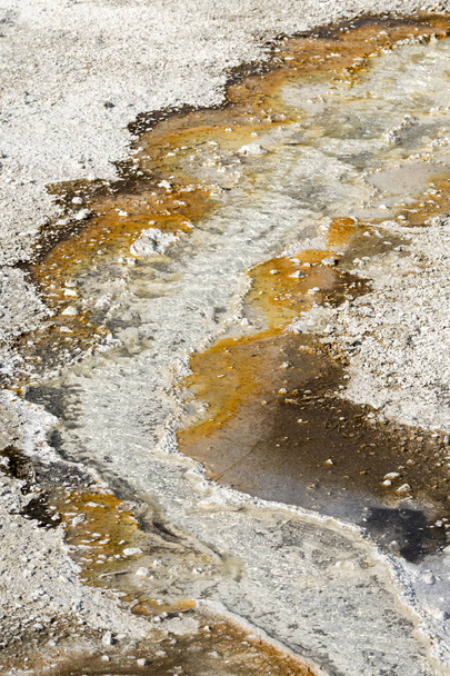 Geyser e fonte termal na antiga bacia fiel em Yellowstone National Park em Wyoming
 - Foto, Imagem