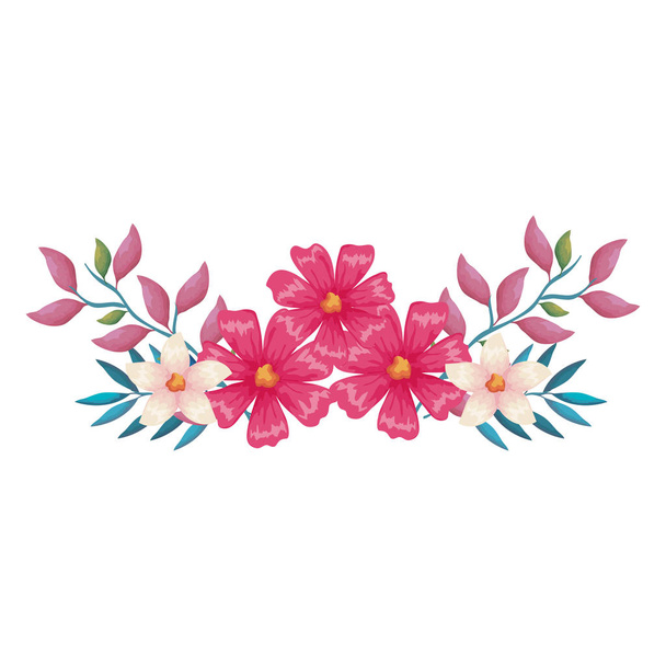 flower and leafs decorative icon - Vector, Image