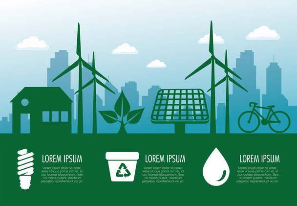 風力と太陽光の持続可能なエネルギーを用いて生態学旗 - ベクター画像