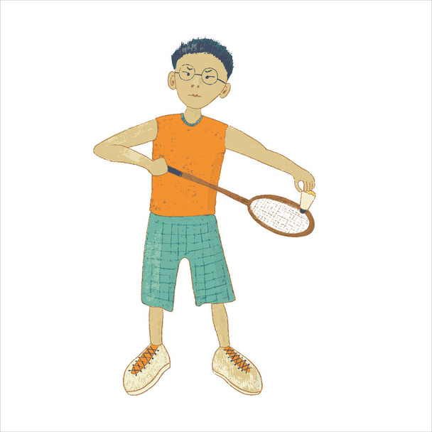 Niño jugando bádminton con raqueta
 - Vector, Imagen