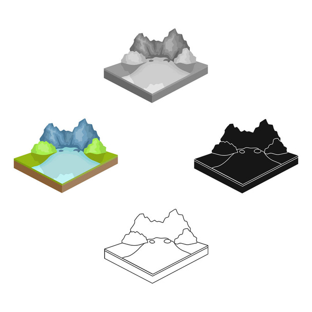 Mountains, rocks and landscape. Relief and mountains single icon in cartoon,black style isometric vector symbol stock illustration web. - Vector, afbeelding