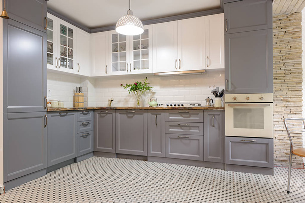 modern white wooden kitchen interior - Фото, изображение