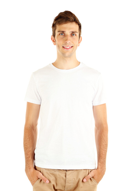 T-shirt on young man isolated on white - Photo, image