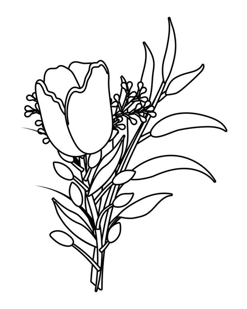 floral tropical cartoon in black and white - Vector, Image
