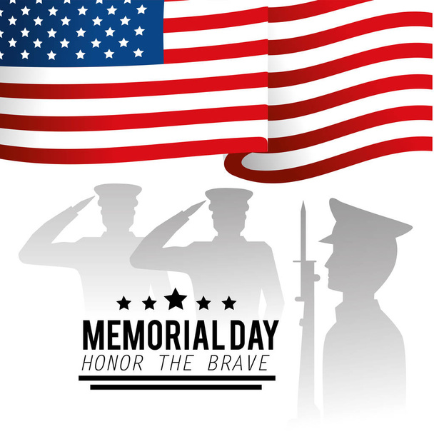 στρατιωτικοί άνδρες και τις ΗΠΑ σημαία για την ημέρα μνημόσυνο - Διάνυσμα, εικόνα