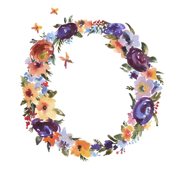 Floral Watercolor Letter O Made of Flowers, Isolated Summer Lett - Foto, Imagen