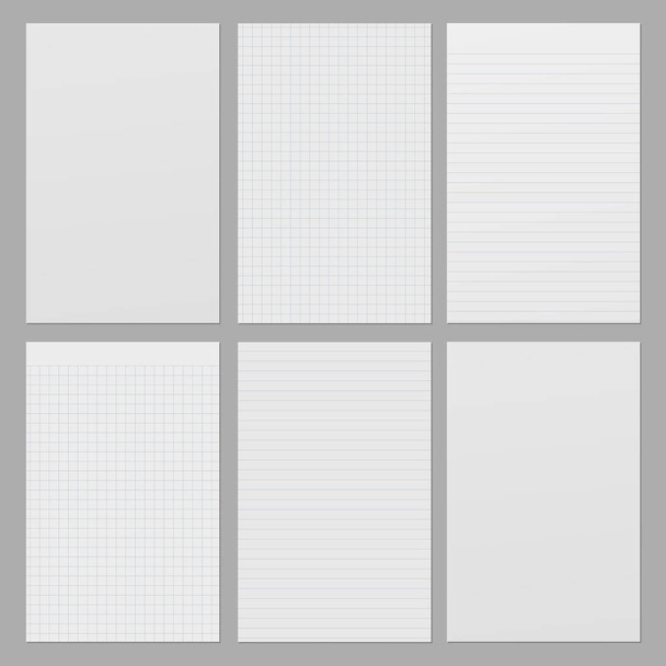 Blanco alineado y cuadrado nota, papel de cuaderno pegado en fondo gris. Ilustración vectorial
 - Vector, Imagen