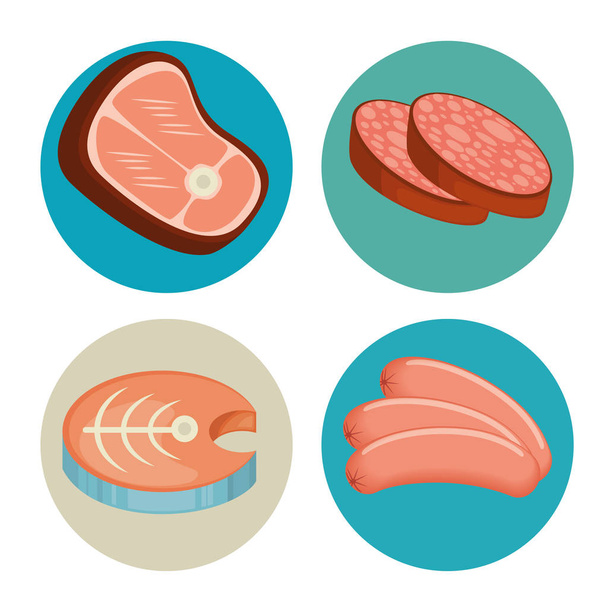 meat and fish set - Vettoriali, immagini