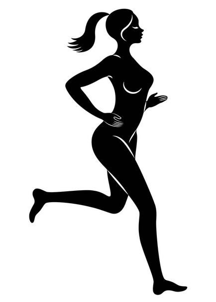 Silhouette einer schlanken Dame. das Mädchen rennt. Die Frau treibt Sport, stärkt die Gesundheit. Vektorillustration. - Vektor, Bild