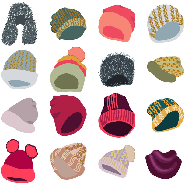 modische Winterkollektion für Kopfbedeckungen - Vektor, Bild