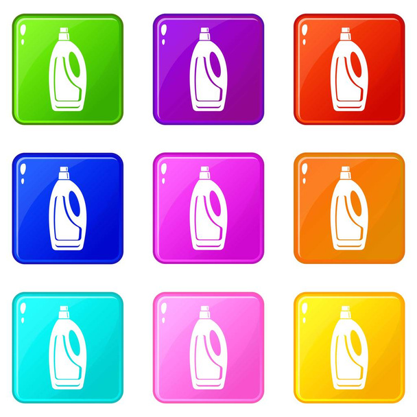 Detergent bottle icons set 9 color collection - Vektor, kép