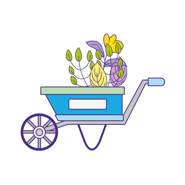 cute wheelbarrow gardening with flowers garden - Vector, Image
